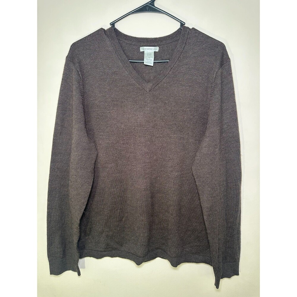 Gap Brown V-Neck 100% Italian Merino Wool Sweater SIZE M
